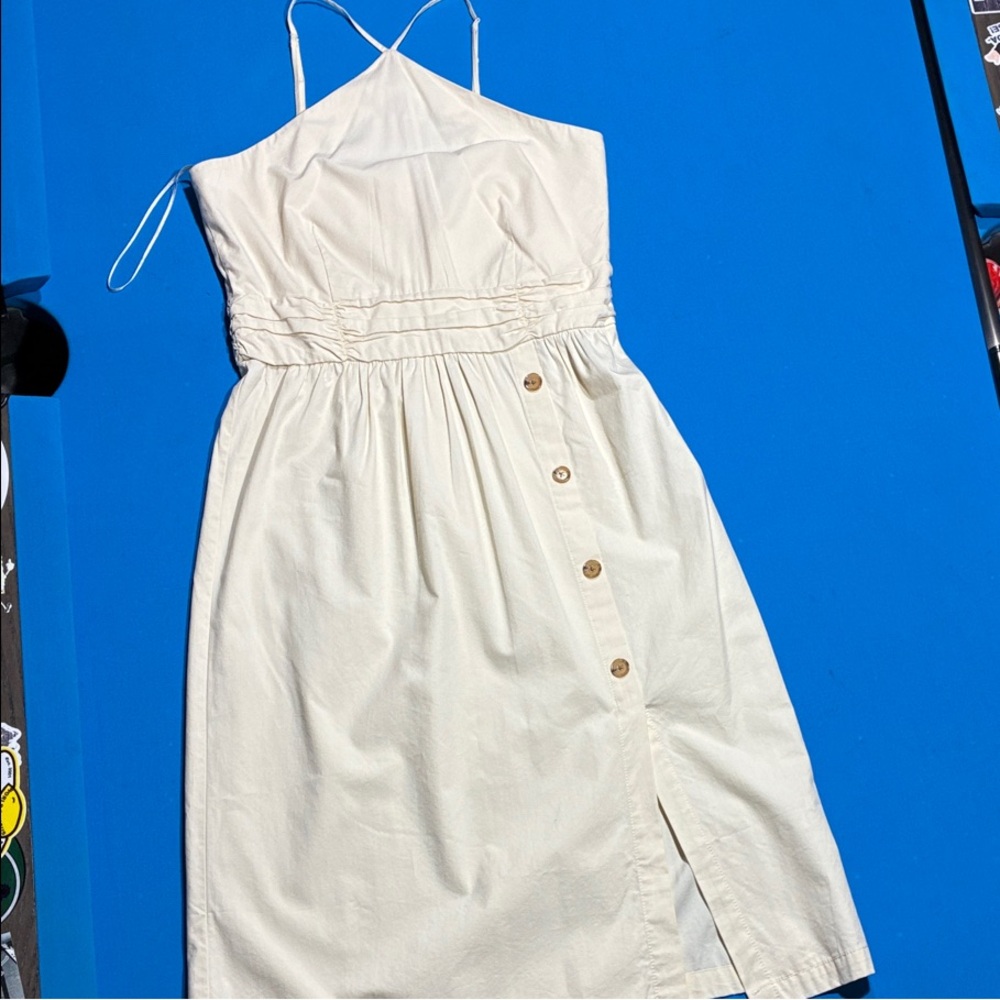 Banana Republic Cream Midi Cotton Blend Dress